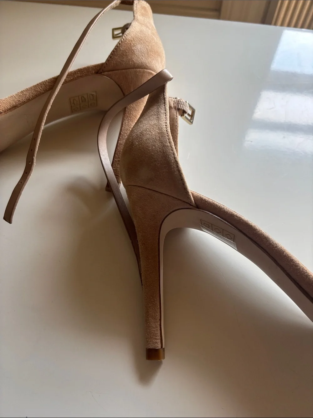 ALDO Tan Suede Ankle-Strap Stiletto Sandals